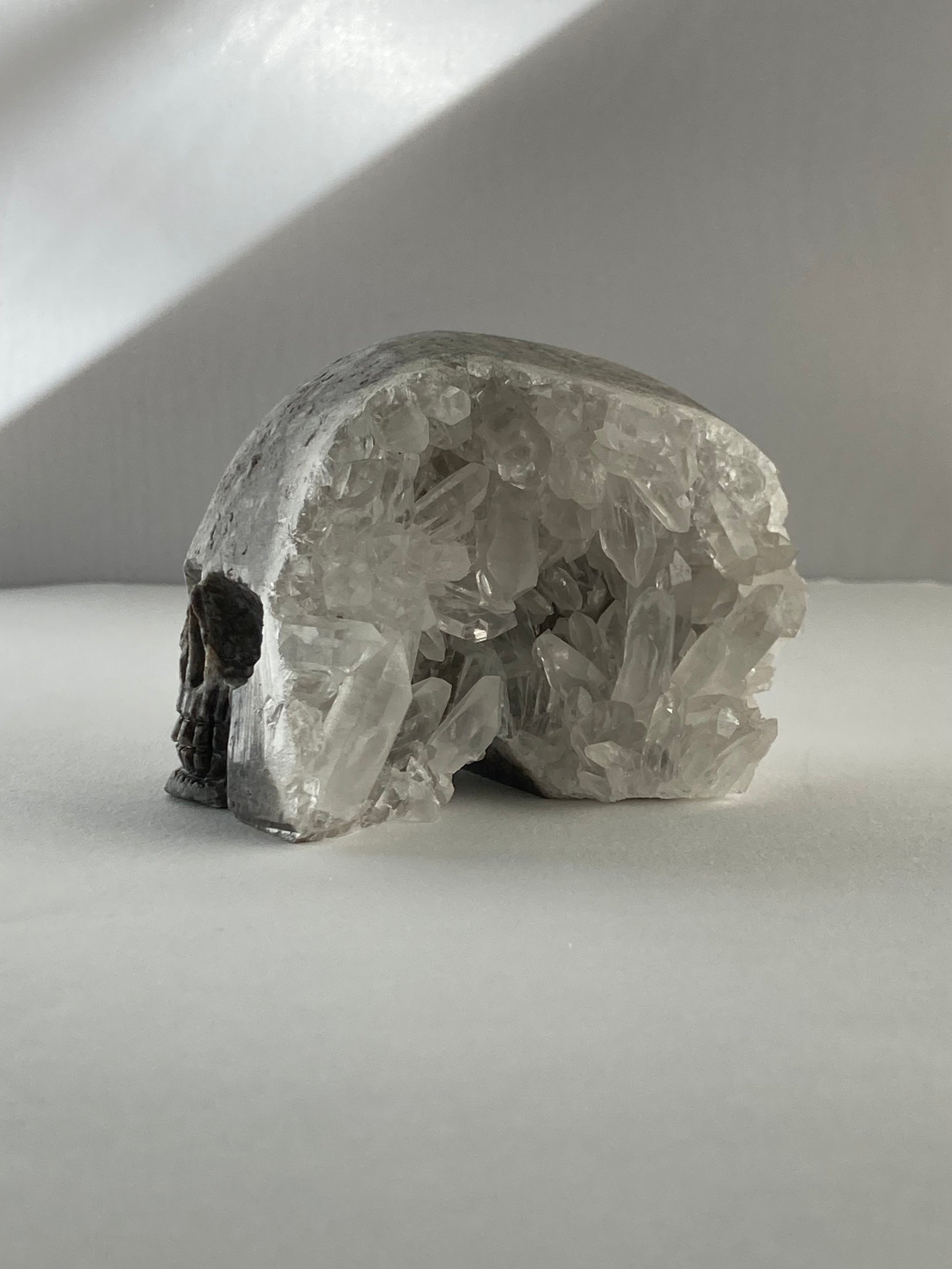 SPARROW quartz crystal skull, small 2-3 inches, unique home decor, office desk decor, gothic home accents, trendy gift for him or her, statement piece for desk or office, crystal decor