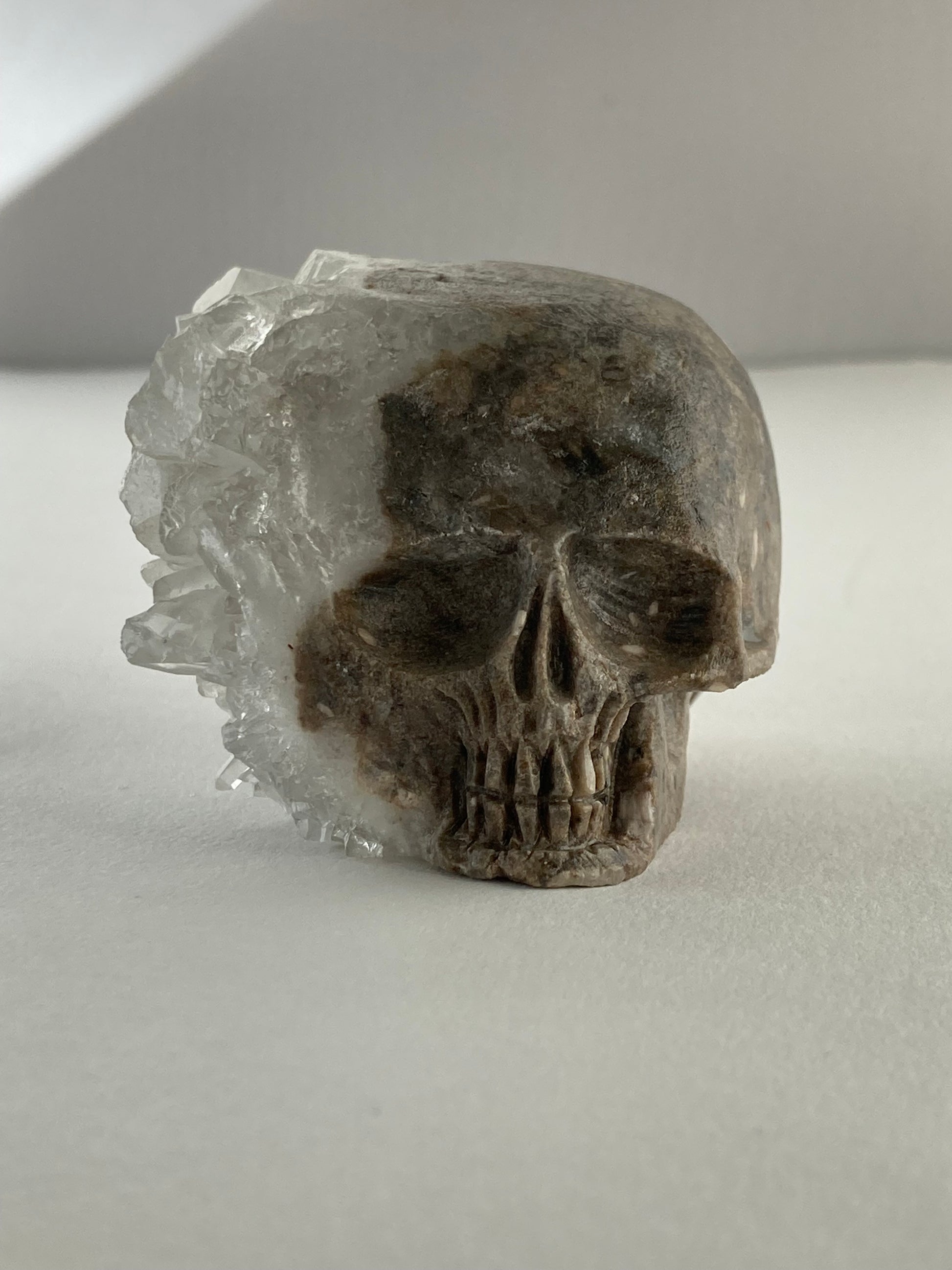 SPARROW quartz crystal skull, small 2-3 inches, unique home decor, office desk decor, gothic home accents, trendy gift for him or her, statement piece for desk or office, crystal decor