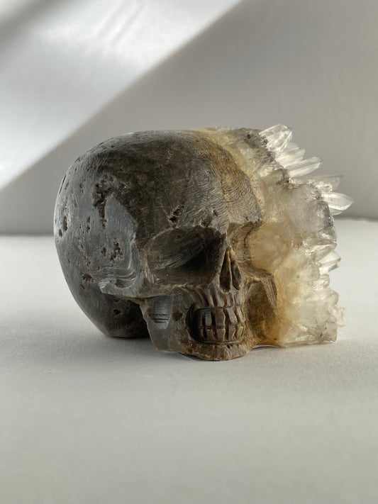 SPARROW quartz crystal skull, small 2-3 inches, unique home decor, office desk decor, gothic home accents, trendy gift for him or her, statement piece for desk or office, crystal decor