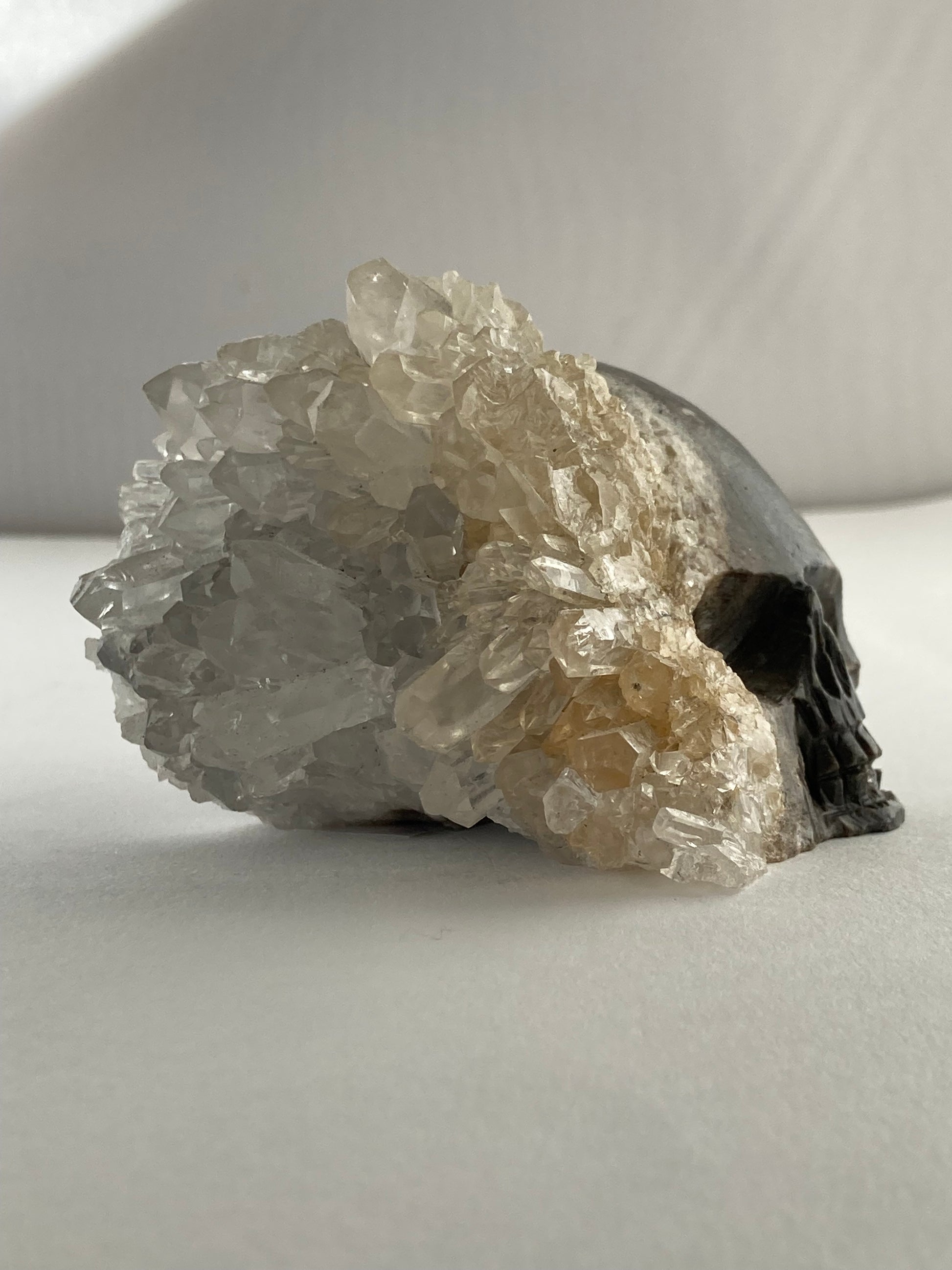 SPARROW quartz crystal skull, small 2-3 inches, unique home decor, office desk decor, gothic home accents, trendy gift for him or her, statement piece for desk or office, crystal decor