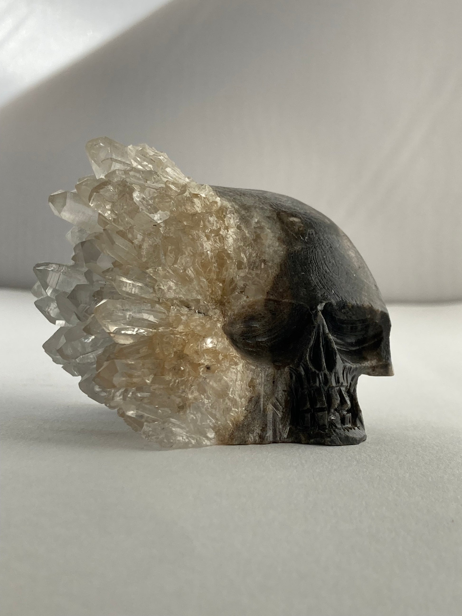 SPARROW quartz crystal skull, small 2-3 inches, unique home decor, office desk decor, gothic home accents, trendy gift for him or her, statement piece for desk or office, crystal decor