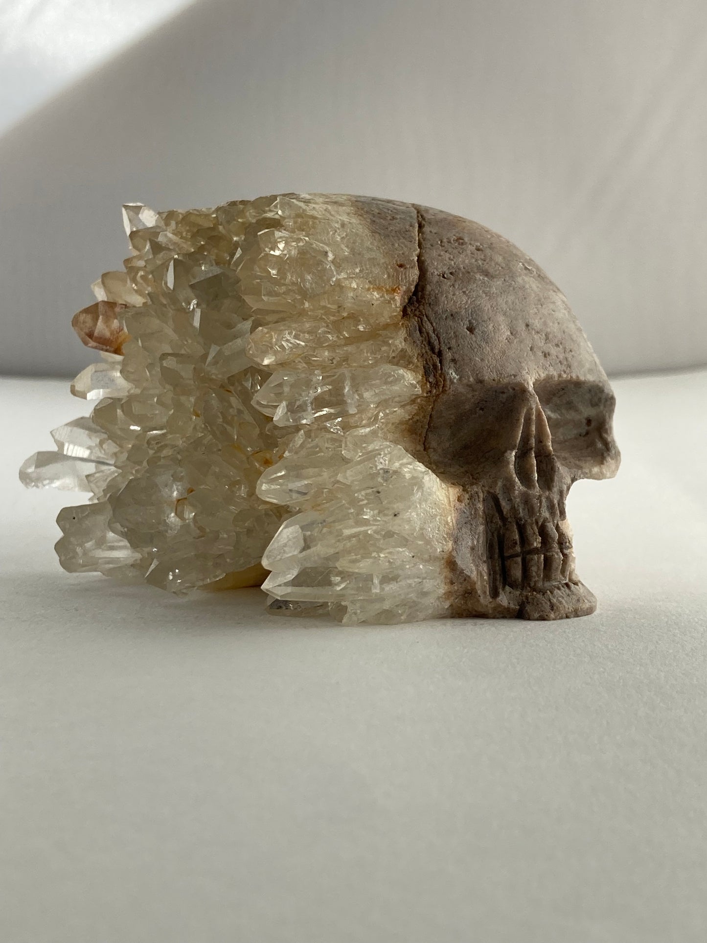 SPARROW quartz crystal skull, small 2-3 inches, unique home decor, office desk decor, gothic home accents, trendy gift for him or her, statement piece for desk or office, crystal decor