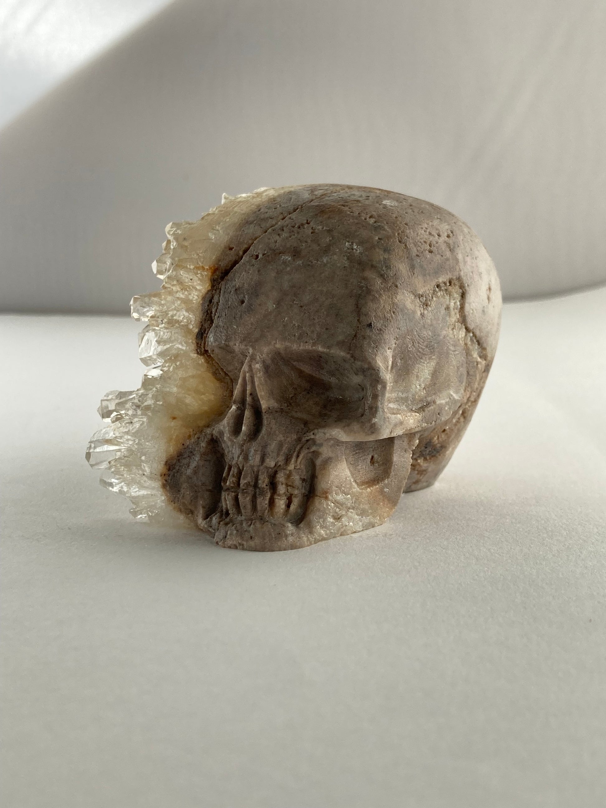 SPARROW quartz crystal skull, small 2-3 inches, unique home decor, office desk decor, gothic home accents, trendy gift for him or her, statement piece for desk or office, crystal decor