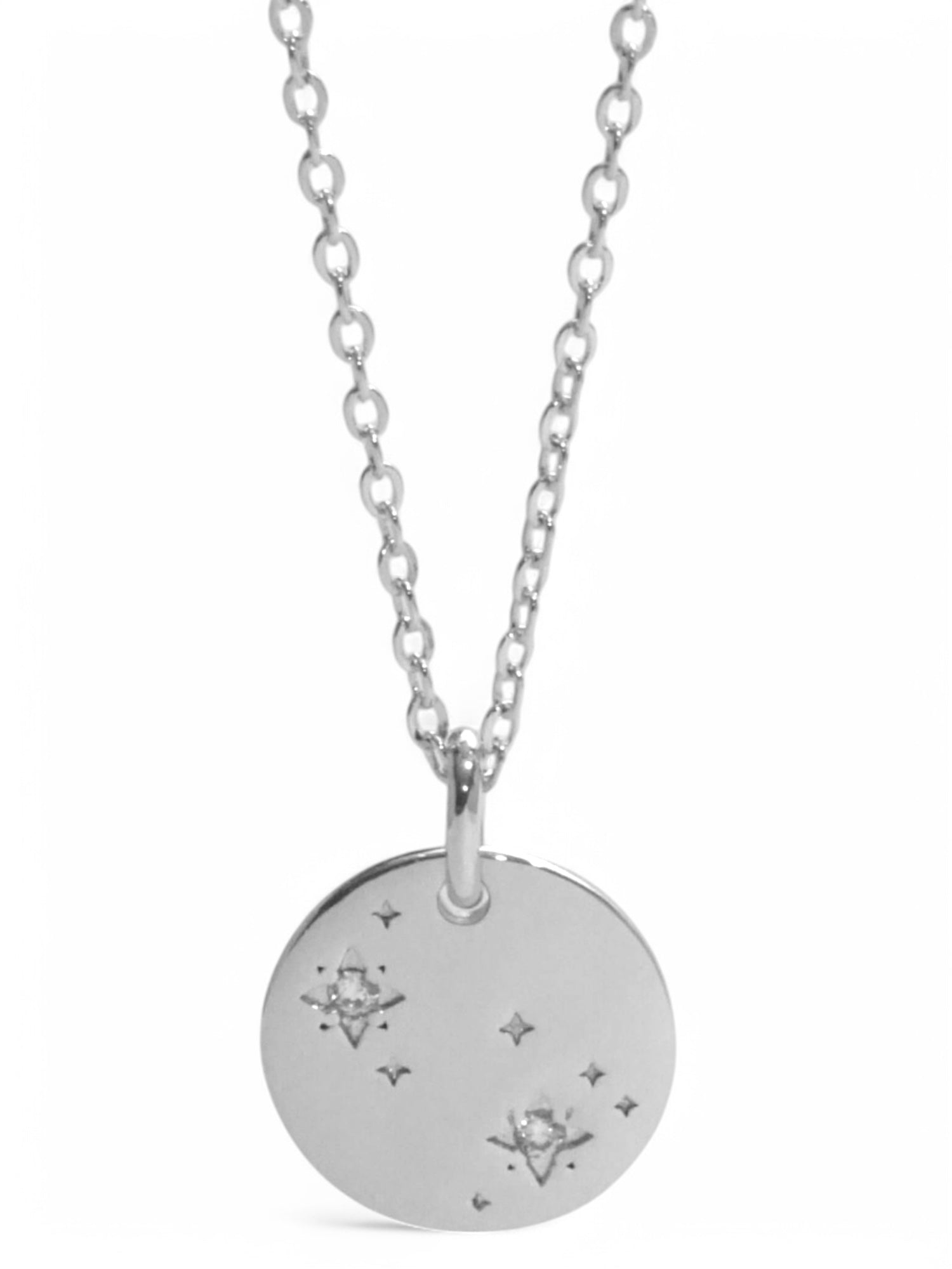 SPARROW unisex Gemini constellation pendant necklace, CZ stones on coin medallion, zodiac jewelry, minimalist coin pendant, unique gift for men and women, personalized jewelry