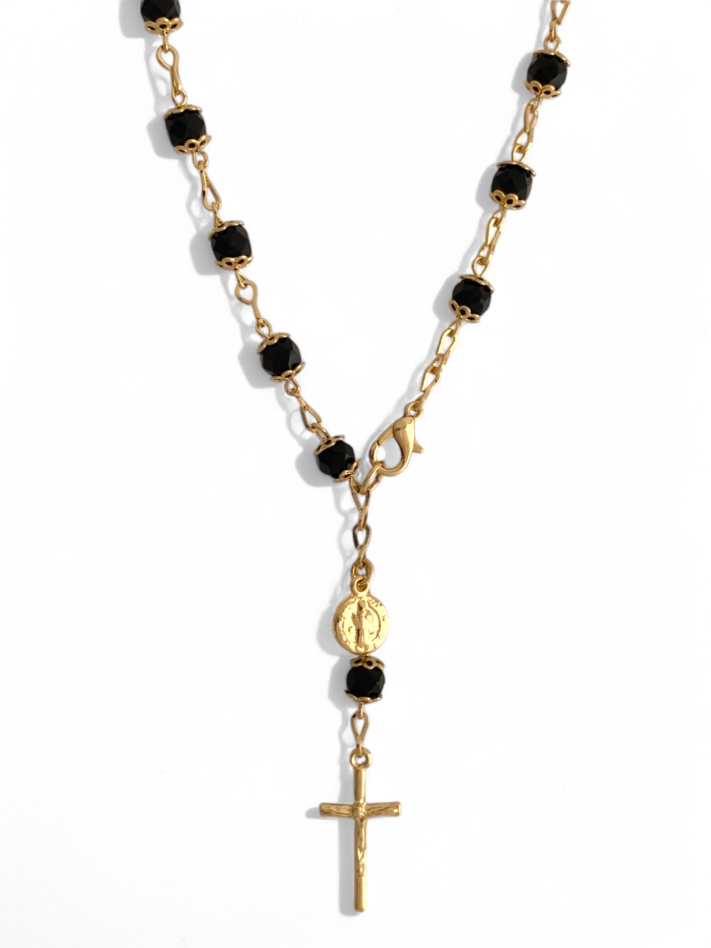 SPARROW unisex rosary necklace with black stone beads, religious jewelry, stacking necklace, layering necklace, Gothic Jewelry, Men's Fashion Jewelry, Trendy Jewelry, Gold Jewelry, Silver Jewelry VANESSA MOONEY NORA ROSARY