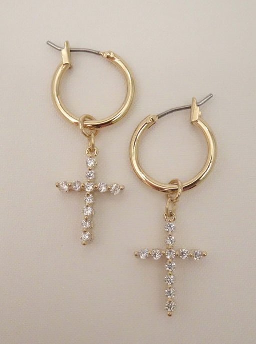 Vanessa Mooney Saint Rita Cross Hoop Earrings, Vanessa Mooney Cross Earrings, cross earrings, dangle cross earrings, cross hoop earrings, gold cross earrings, hanging cross earrings, silver cross earrings, cross drop earrings